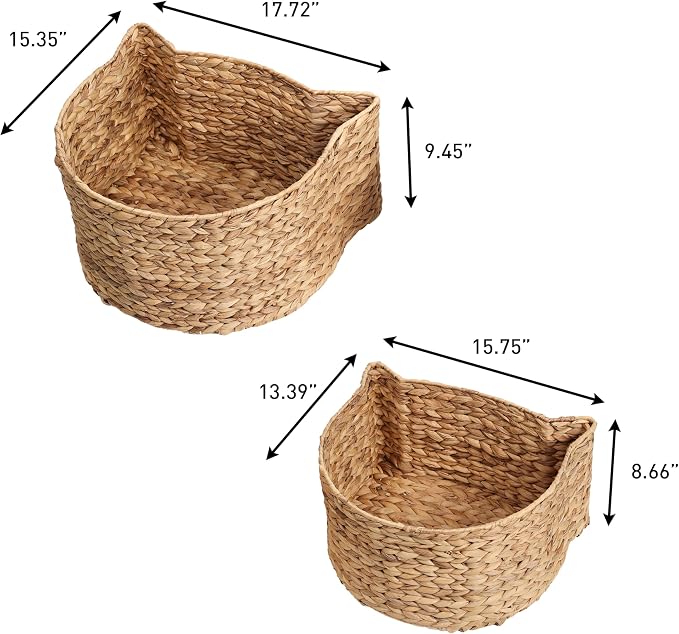 BSK4001A-2SET Feliz Cat-Shaped Hand Woven Water Hyacinth Nesting Pet Toy Organizer Baskets, Cay Storage Box for Living Room, Natural (Set of 2) - Image 5