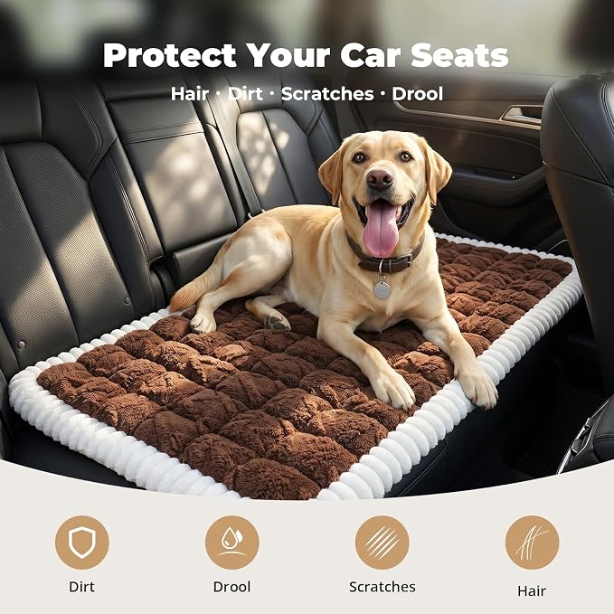 Avont Dog Bed for Car Back Seat, 2026 New Backseat Pet Bed Mat | 52.3"x23.6" Back Seat Pet Cover for Dogs Machine Washable Non-Slip Thick Plush Travel Mat for SUVs Trucks Camping - Brown - Image 5