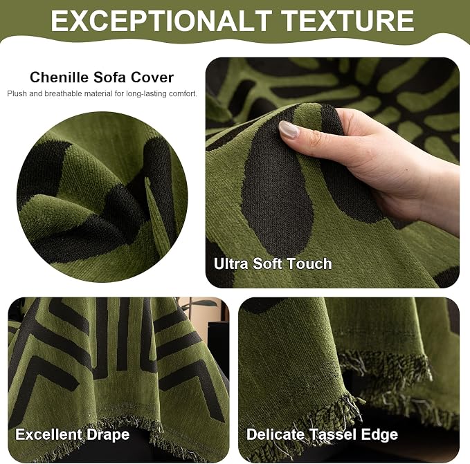 VClife Bohemian Green and Black Couch Cover Western Aztec Sofa Cover for 3 Cushion Couch Sofa Washable Chenille Sofa Slipcover Boho Non Slip Geometric Couch Covers for Sectional Sofa 71''x134'' - Image 5