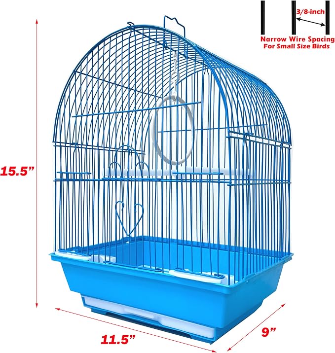 Lot of Ten Aviary Breeding Breeder Bird Cages for Lovebird Finch Parakeet - Mixed Colors (3 Blue Dome Top, 3 Green Roof Top, 4 Yellow Flat Top) - 11.5" W x 9" D x 15.5" H with 3/8" Bar Spacing - Image 3