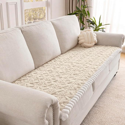 Couch Cover for Dogs, Washable Non Slip Sofa Covers for 4 Cushion Couch Pet Friendly Fuzzy Sofa Protector&Bed Mat for Pets (27.6"x94.49" Beige) by Unknown