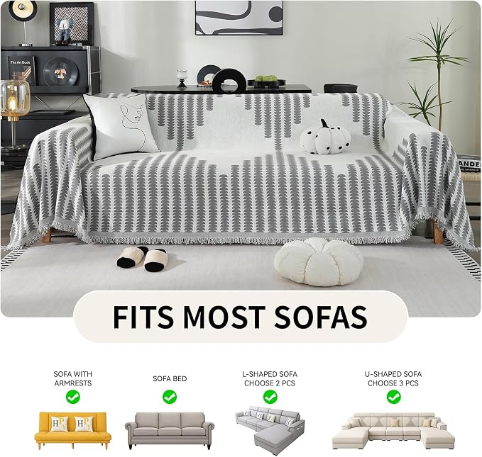 Deep Dream Boho Couch Cover Blanket, Soft Chenille Sofa Covers for 3 Cushion Couch, Sofa Slipcovers Washable Living Room Furniture Protector for Dogs Pets (Grey, 71"x134") - Image 5