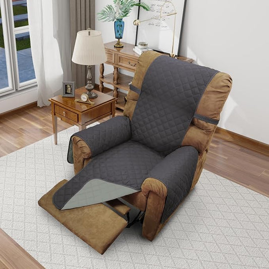 Reversible Chair Covers for Recliner Oversized, Dark Grey | Recliner Oversized Covers for Living Room with Elastic Straps, Water Repellent, Chair Protectors Covers for Dogs by LuxshareHome