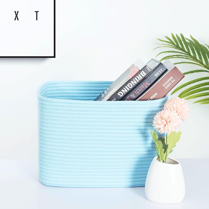 MINTWOOD Design 3-Pack Decorative Woven Storage Baskets for Shelves, Cube Bin Box for Organizing Books, Shoes, Dog Toys, Pantry Closet and Living Room Organizer, Sky Blue - Image 2