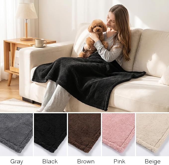 Waterproof Dog Blanket Reversible Fluffy Pet Blankets for Couch Cover Sofa Blankets Leakproof Cat Blankets for Warm Washable Grey Mat-XL-85x57in Bed Cover Washable Sherpa Flannel Fleece Cozy - Image 4