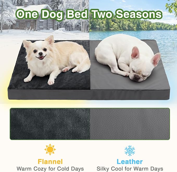 Waterproof Small Dog Bed Crate Pad 24", Washable Orthopedic Puppy Cat Mat | Outdoor Pet Bed Foam, Reversible Faux Leather & Flannel, Durable Removable Cover, Anti-Slip Kennel Pad 23"x17" Dark Gray - Image 5