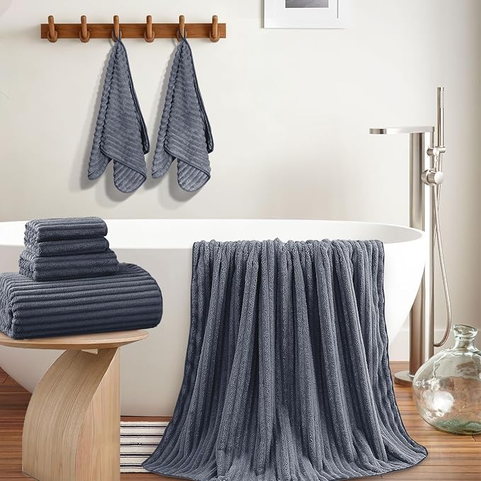 Extra Large Bath Towel Set 10 Piece, XL Bath Towels 35"x67" Oversized Bath Sheets, 280 GSM Microfiber Quick Dry Absorbent Towels, 5 Bath Sheets & 5 Hand Towels (Dark Gray) - Image 5