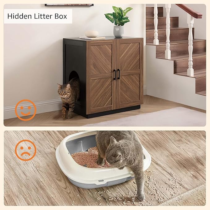 unipaws Tall Cat Litter Box Enclosure for Tall or Top Entry Litter Box | Hidden Litter Box Cover with Shelves, Kitty Enclosed Litter Box Cabinet, Cat Box Furniture - Image 4