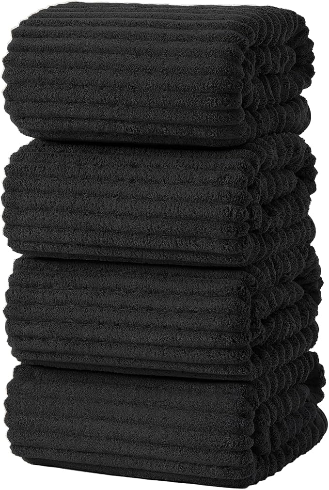 4 Piece Bath Towels, 30"x60" Microfiber Towels Set, Black | Large Bathroom Towels, Soft Touch, Highly Absorbent, Quick Dry, Lint Free, Long-Lasting, Family Use, Guest Bath & Daily Use by NALIVO