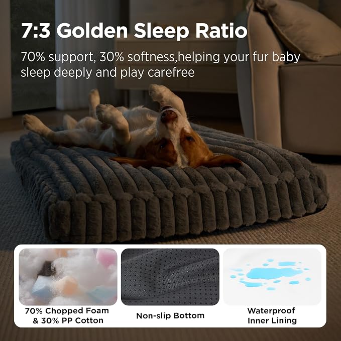 Bedsure ComfyFleece™ Fluffy Balanced Support XL Dog Bed,47x29 | Golden Ratio Chopped Foam & PP Cotton, Upscale Home Decor,Waterproof Liner, Removable Washable Cover, Nonslip Bottom,Grey - Image 3