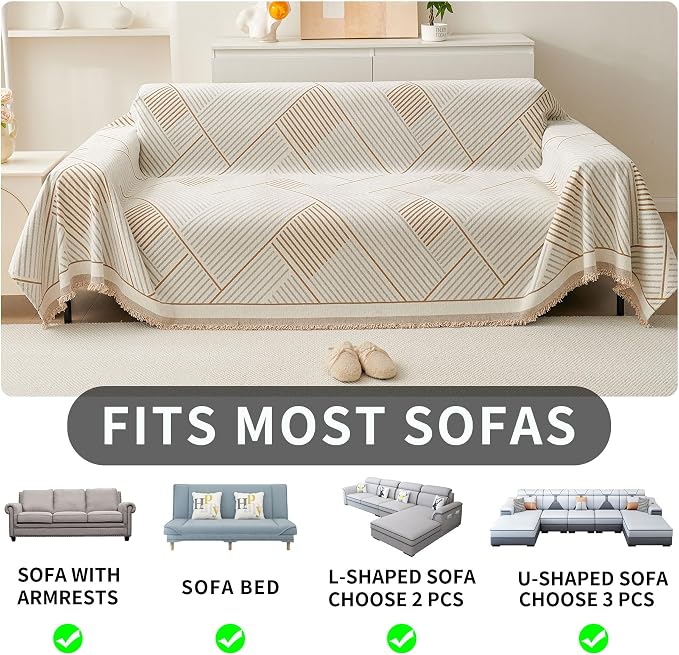 HAOMAIJIA Non Slip Couch Cover Sofa Covers for 3 Cushion Couch Washable sectional Couch Covers for Dogs pet Furniture Protector Couch Cover Blanket for Living Room (CQ-Khaki/Grey, 91"x134") - Image 5