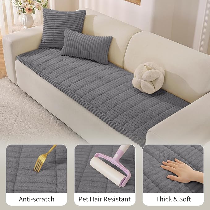 Couch Cover for Dogs,Washable Non-Slip Pet Friendly Sofa Protector | Thick Flannel Sofa Cover,Nonslip, Washable,Anti-Pilling,Pet Friendly,for Dogs & Cats,Cozy Protect Against Fur,27.6" x 70.9" - Image 4
