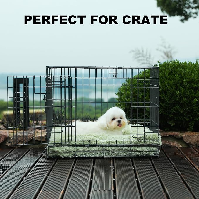 Bedfolks Waterproof Dog Crate Pad, Plush Dog Kennel Bed with Removable Cover, Faux Fur, Washable, 23"x18", Sage Green - Image 3