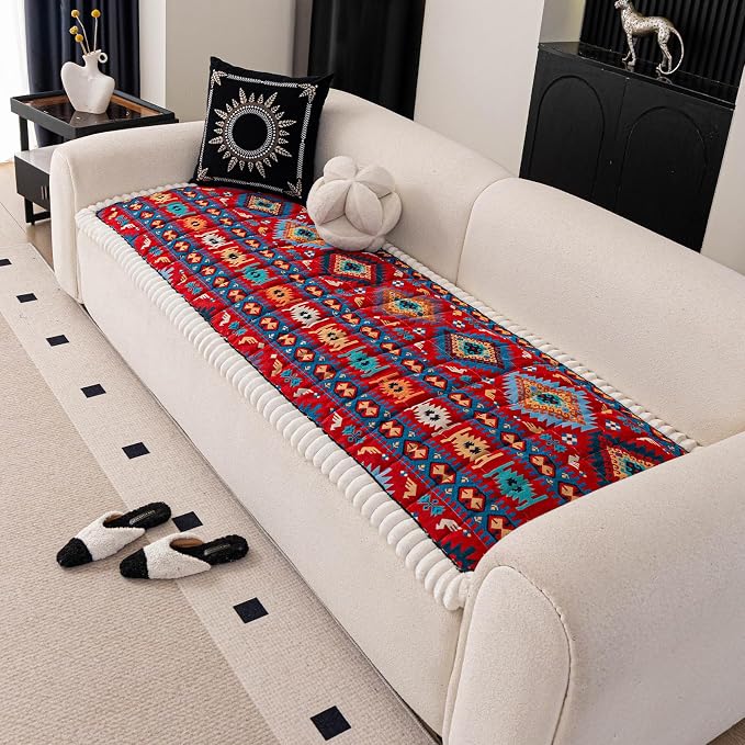 VClife Boho Eclectic Textured Sofa Cover, Ethnic Retro Dog Couch Cushion Cover for 3-4 Cushion Couch Sofa, Plush Soft Anti Slip and Washable Couch Cover for Sectional L Shape Sofa - Image 4
