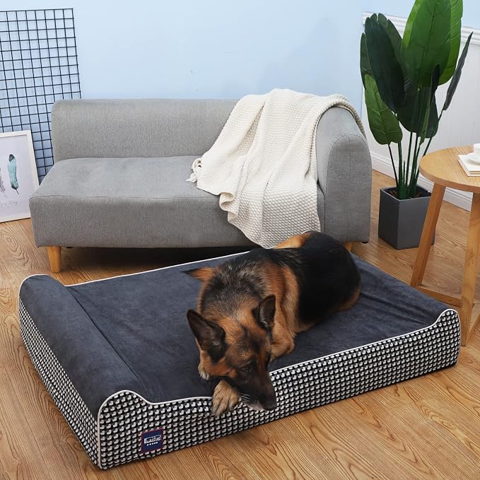 Laifug Orthopedic Dog Beds for Large Dogs,7" Memory Foam Dog Beds,Durable Water Proof Liner Removable and Washable, Nonskid Bottom, Black and White Plaid 50"x36"x10" - Image 2