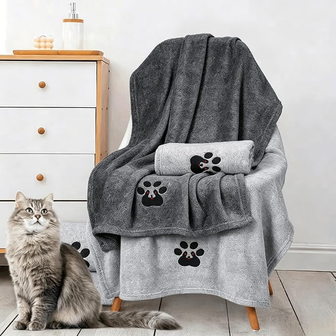 Dogvingpk Dog Towel 2 Pack, Super Absorbent Soft Quick Drying Microfiber Pet Bath Towels for Medium & Small Dogs (M-36" * 28", Grey and Black) - Image 3
