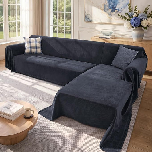 2 Pieces Sectional Couch Covers L Shaped Cover XXL Navy Blue | Thick Washable Fabric for L Shaped Sectional Sofa, Anti-Pet Hair, Stain & Wear Resistant, Easy Care & Installation by Unknown