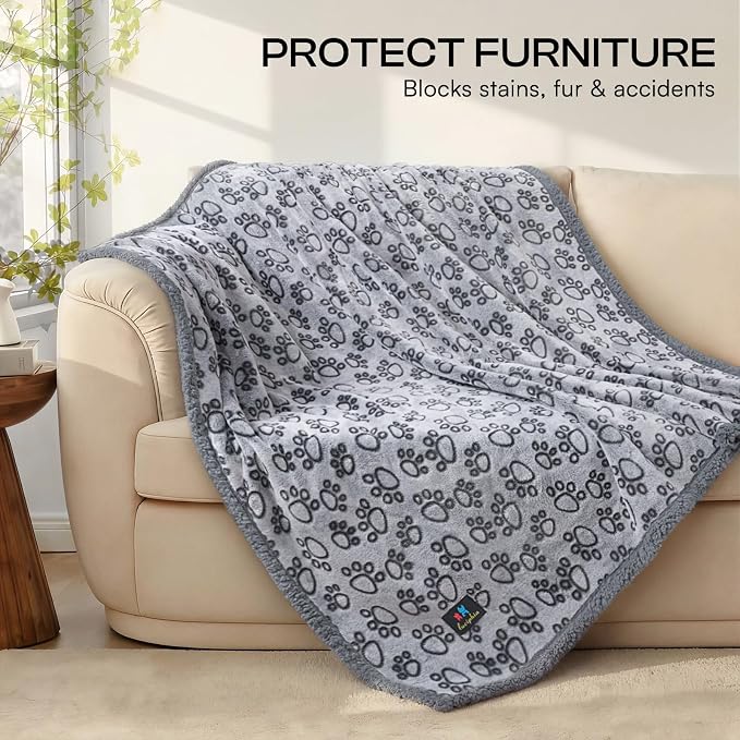 Luciphia Waterproof Pet Blankets for Couch Sofa Bed Cover Liquid Pee Proof Washable Soft Fluffy Large Dog Blanket Reversible Furniture Protection Paw Grey Medium（57" x 40"） | Soft Print Pet Blanket Washable Pee Proof, Furniture Protector for Couch Sofa... - Image 5