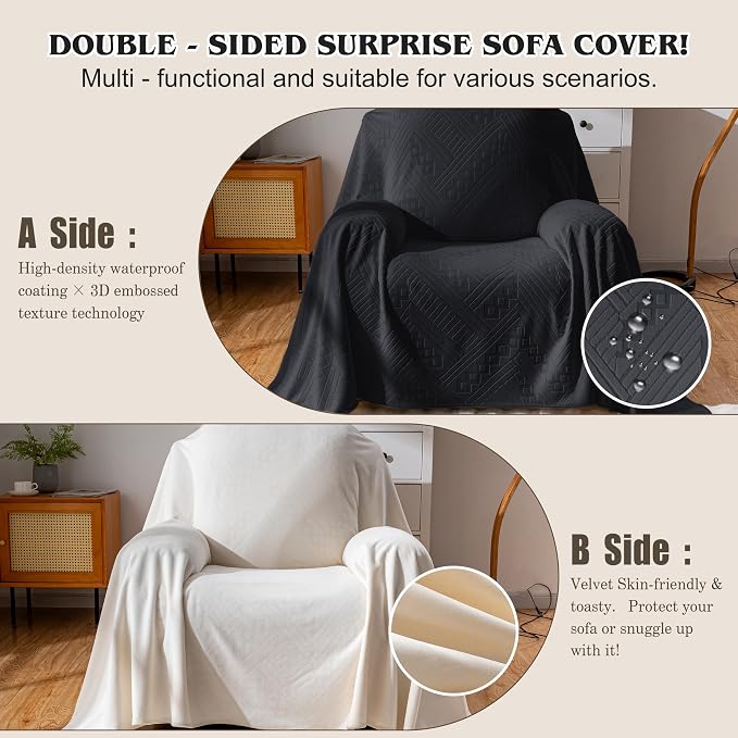 Waterproof Recliner Chair Covers, Anti-Slip Reclining Chair Covers, Pet-Friendly, Washable, Durable and Breathable Couch Covers – Reversible Design for Sofa Protection(71x71in/Black) - Image 3