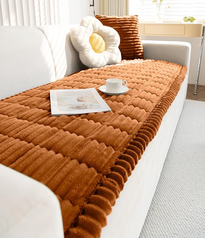 Faux Fur Plush Dog Couch Cover 3D Stripe Fuzzy Sofa Cover Non-Slip Fluffy Dog Bed Cover Pet Blanket Sofa Couch Furniture Protector for Puppy Large Dog Cat (Brown,28"x59") - Image 6