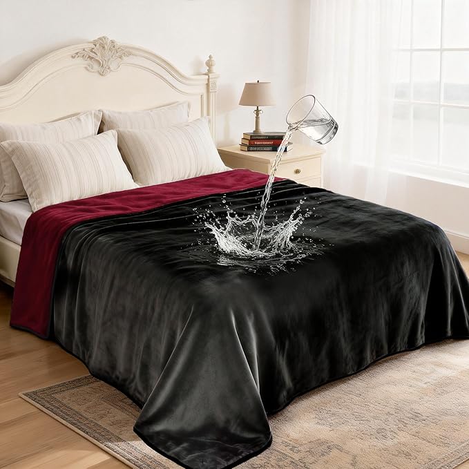 gogobunny Waterproof Reversible Flannel Blanket for Dogs and Cats, Double-Sided Furniture Protector Throw for Sofa, Couch, Bed Against Spills & Pet Fur (60" x 80", Black/Red) by gogobunny