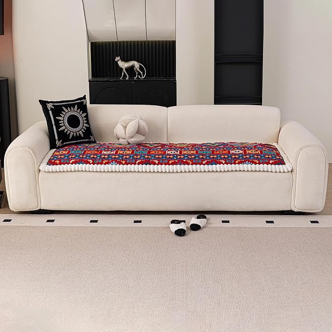 VClife Boho Eclectic Textured Sofa Cover, Ethnic Retro Dog Couch Cushion Cover for 3-4 Cushion Couch Sofa, Plush Soft Anti Slip and Washable Couch Cover for Sectional L Shape Sofa - Image 2