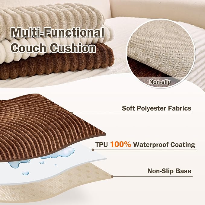 MEETSKY Sectional Couch Covers, 100% Waterproof Couch Covers for Dogs, 2 Pieces Non Slip Sofa Cover for 3 Cushion Couch, Washable Couch Cover for L Shape, Brown, XX-Large, 35"x70.9"+35"x70.9" - Image 3