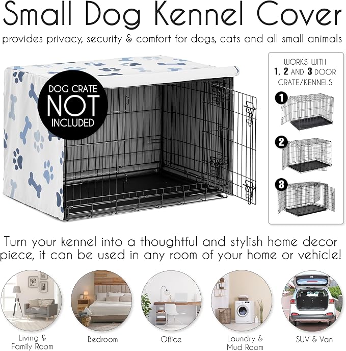 Sweet Jojo Designs 30in. Small/Medium Dog Crate Cover (Bones and Paw Prints) for Boys Pet Cage, Kennel Covers (Modern, Cartoon, Doggy, Puppy, Neutral, Paws Print, Whimsical, Playful, Slate Navy Blue) - Image 4