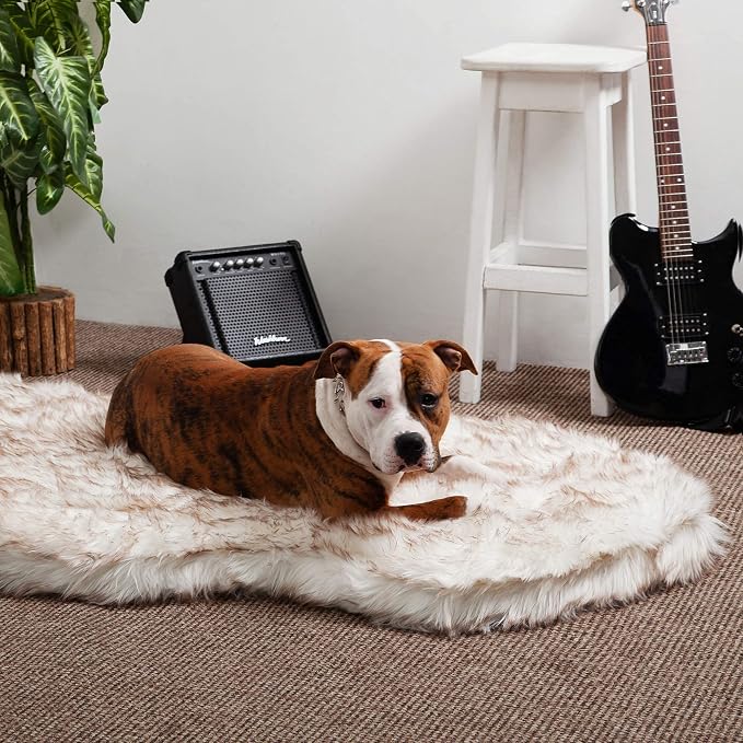 Faux Fur Orthopedic Dog Bed, Memory Foam, White w/Brown Tips 60"x35" | Plush Washable Dog Rug with Waterproof Machine Washable Cover, Calming for Anxious Senior Dogs, Relieves Joints - Image 9