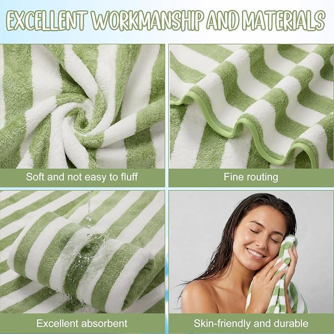 SmoothNovelty 16 Pack Microfiber Bath Towels Bulk 27'' x 60'' Oversized Size Bath Towel Highly Absorbent Extra Large Soft Drying for Beach Shower Summer Salon Sport Gym Party (Stripe,Green) - Image 3
