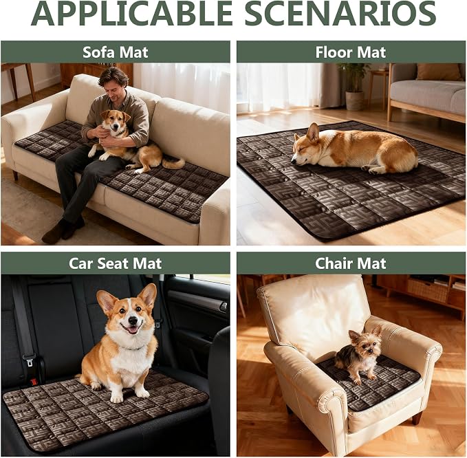 Paw Cart Couch Cover Caravan Quilted Sofa Topper Greek Key Pattern Washable Non Slip Soft Pet Protector for Any Type of Couch (Coffee,W 35“ x D 35” 1 Piece) - Image 3