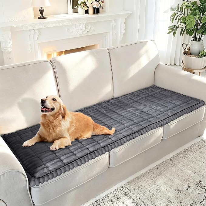 U-NICE HOME Fuzzy Loveseat Cover, Dark Grey, 27.6''x47'' | Non-Slip, Washable, Couch cover for dog, Pet friendly, Furniture Protector - Image 2