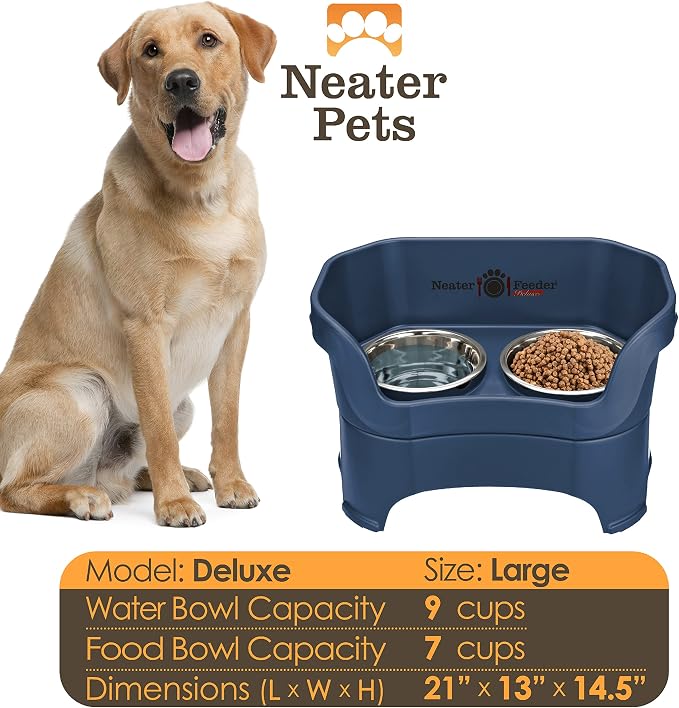 Neater Pet Brands Neater Feeder Deluxe Mess Proof Dog Bowls Elevated for Large Dogs Over 40 lbs, Made in USA, No Spill Raised Dog Food Bowl Stand Feeding Station, Food and Water Bowl Set, Dark Blue - Image 4