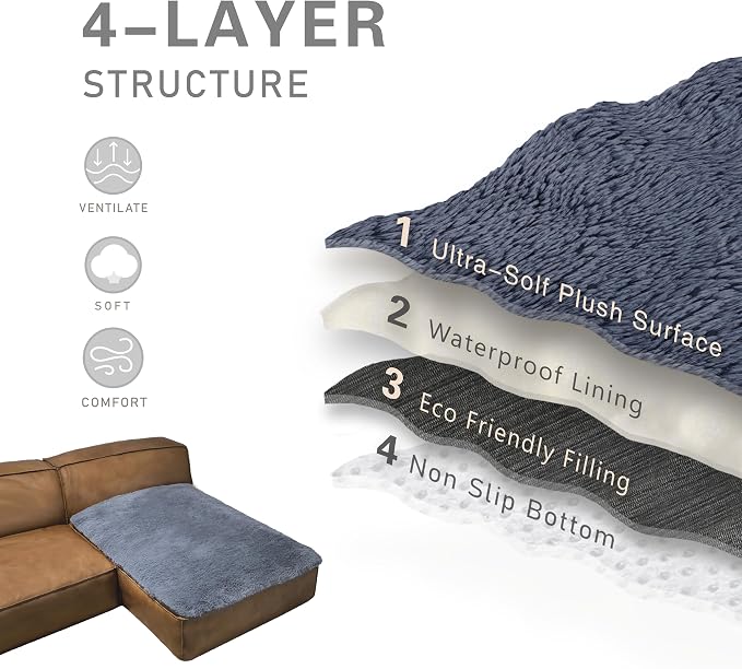 Dogs/Cats Bed Mats, Dog Pad Washable Removable Couch Cover with Anti-Slip Back, Plush Long Fur Mat, Perfect for Small, Medium and Large Dogs.(Navy Blue, 40"x50") - Image 5