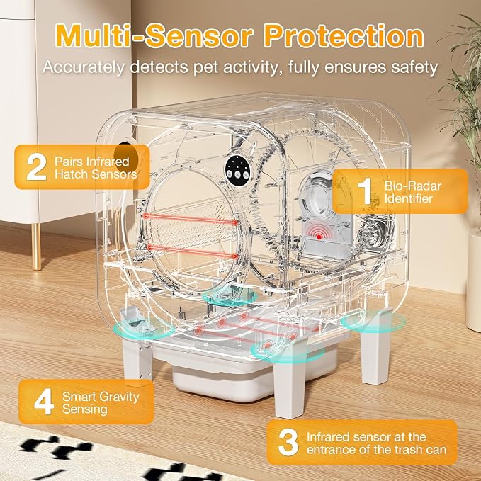 Automatic Litter Box, 4 in 1 Security-System Self Cleaning Litter Box Robot, 75L+12L Extra Large Space for Multiple Cats, APP Control, 1 Free Cat Litter-Mat, 3 Rolls Cats Waste Bag Liners - Image 4