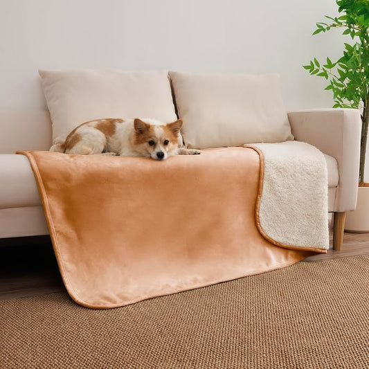 Waterproof Blanket for Dogs - Pet Throw as Furniture Protector | Cozy Sherpa & Smooth Velvet, Reversible and Machine Washable, for Couch, Bed, or Travel, 40"x50", Orange by TuffeelHome