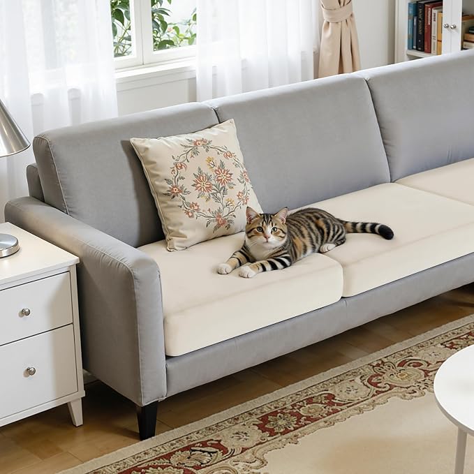 Hokway Velvet Couch Cushion Covers Water Resistant Seat Covers Stretch Sofa Cushion Protector(3 Cushion XL-Sofa, Ivory) - Image 2