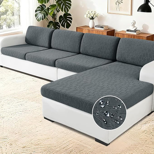 MAXIJIN Waterproof Sectional Couch Cover 3 Pieces Stretch Couch Cushion Covers for Sectional Sofa L Shape Seat Slipcovers with Elastic Bottom for Dogs Pets (2 Seater + 1 Chaise, Dark Gray) by MAXIJIN