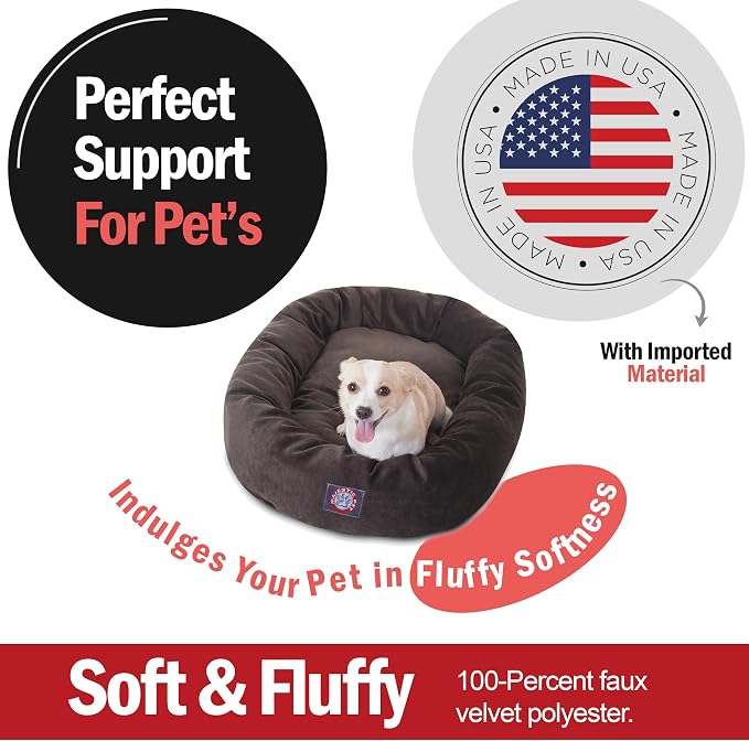 Majestic Pet 32 Inch Micro Velvet Calming Dog Bed Washable – Cozy Soft Round Dog Bed with Spine for Head Support - Fluffy Donut Puppy Mat 32x23x7 (inch) Medium - Storm (2025) - Image 2