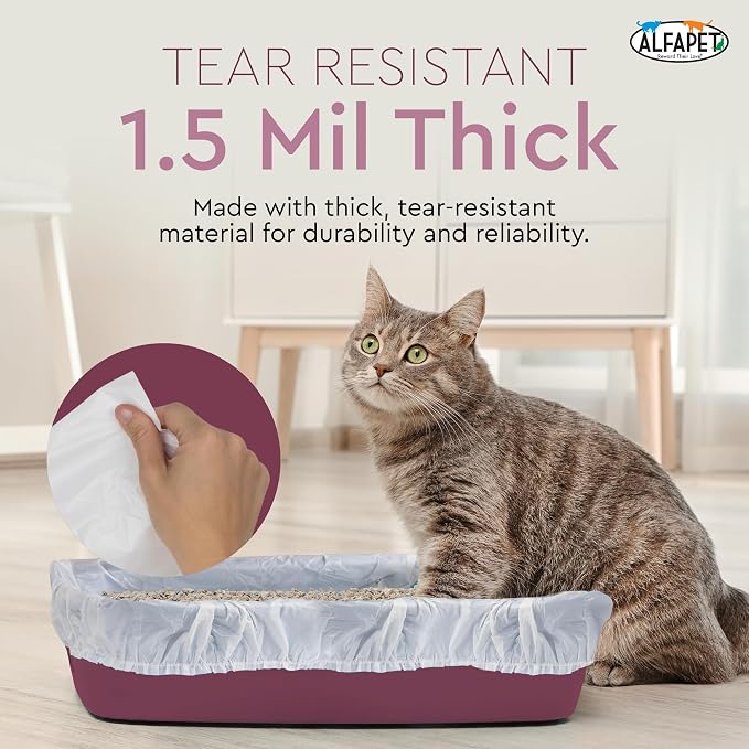 Alfapet Cat Litter Box Liners Large 12 Count - Tear-Resistant Cat Litter Bags - Waterproof Kitty Litter Liners - Fits Litterbox Pan Sizes Medium and Large, 31" x 17", 20 lb Capacity - Image 6