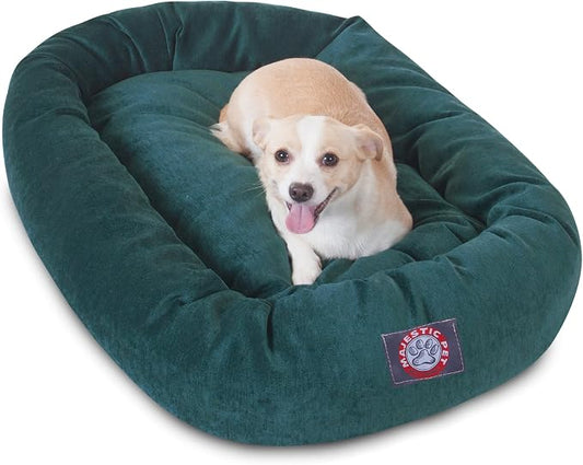 Majestic Pet 32 Inch Micro Velvet Calming Dog Bed Washable – Cozy Soft Round Dog Bed with Spine for Head Support - Fluffy Donut Puppy Mat 32x23x7 (inch) Medium – Marine (2025) by MajesticPet