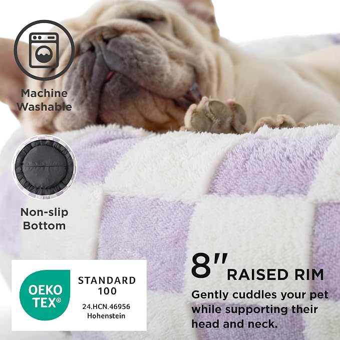 LE SURE Shown on TV Donut Large Dog Bed - XL Round Cat Beds Indoor Anti-Anxiety Calming Bed Present for Pets, Washable Cute Bed with Jacquard Shaggy Plush & Anti Slip Bottom, 36 Inch, Purple - Image 3
