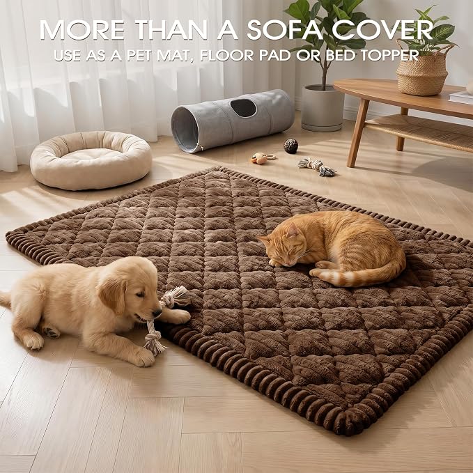 Non-Slip Washable Couch Cover for Dogs, Thick Plush Grid Flannel | 27.6"x59", Brown, 0.8" Thick, Rubber Dot Backing, Pet-Friendly Protector for Sofa, Floor, Window Bench, Car Seat or Camping - Image 7