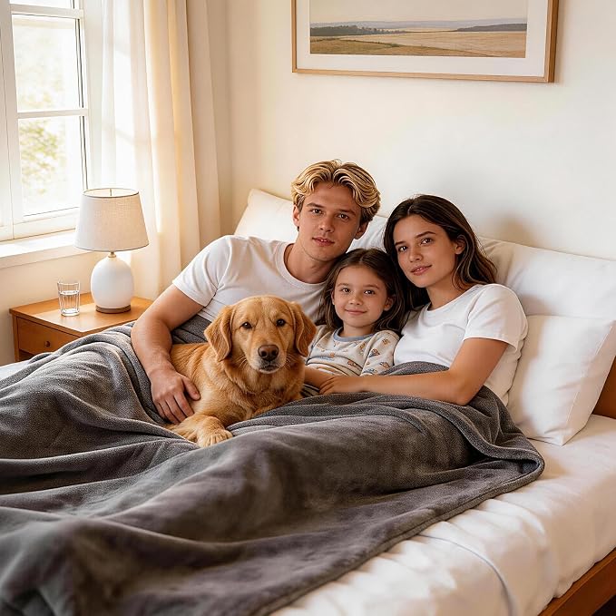 JUIN Waterproof Dog Blanket for Bed: Queen Size Water Proof Blanket, Gray | 100% Waterproof, Soft Double-Sided Flannel, Queen Size 90" x 90", Pet & Bed Protection, Machine Washable - Image 9