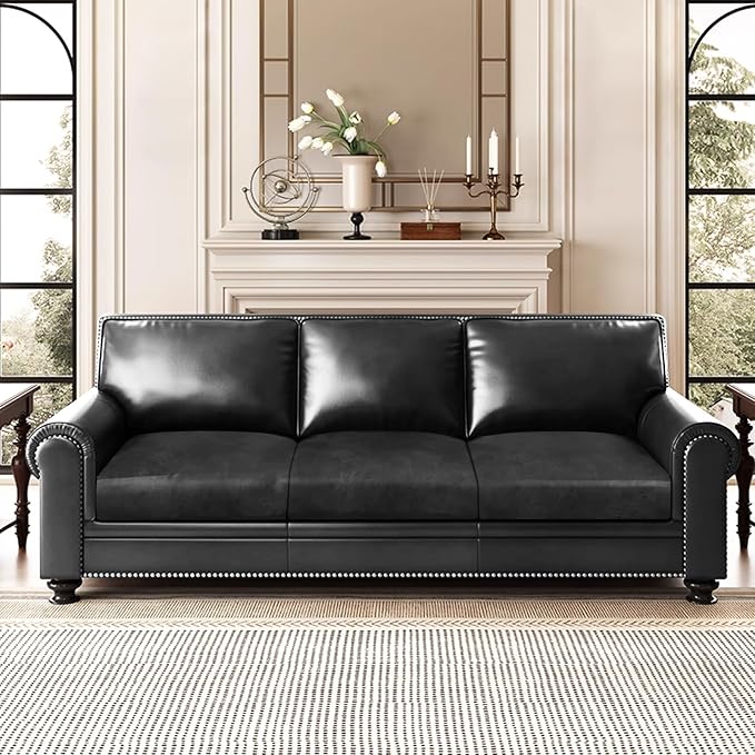 ANARACHON Leather Look Couch Cushion Covers Sofa Seat Slipcovers Sets Couches Furniture Protector for Sectional Armchair Loveseat Pets Kids Stretch Spandex Fabric (3 Cushion Sofa, Dark Grey) - Image 2
