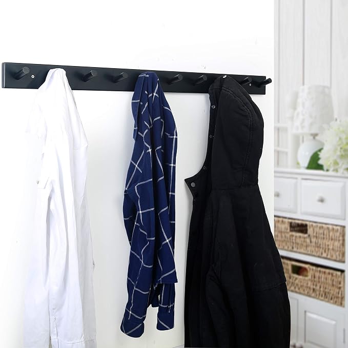 WEBI Coat Rack Wall Mounted,10 Hooks,38" Long Coat Hanger Wall Mount,Bamboo Peg Rail Hat Hooks for Hanging Caps,Jacket,Clothes,Coats,Black,2 Packs - Image 5