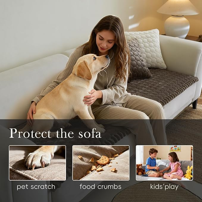 Circular Grid Couch Cover for Dogs Washable - Non Slip Thick Soft Pet Sofa Protector for 3 Cushion Couch Large Silicone Particles Furniture Mat for Cats Sectional Slipcovers - Image 3