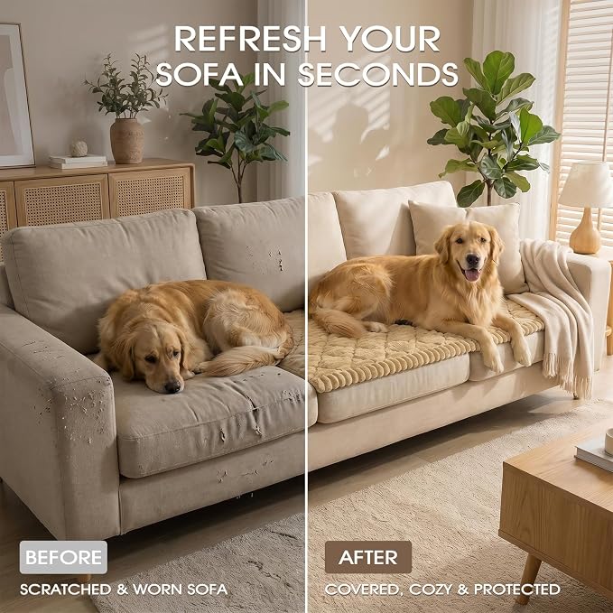 Non-Slip Washable Couch Cover for Dogs, Thick Plush Grid Flannel | 27.6"x70.9", Taupe, 0.8" Thick, Rubber Dot Backing, Pet-Friendly Protector for Sofa, Floor, Window Bench, Car Seat or Camping - Image 8