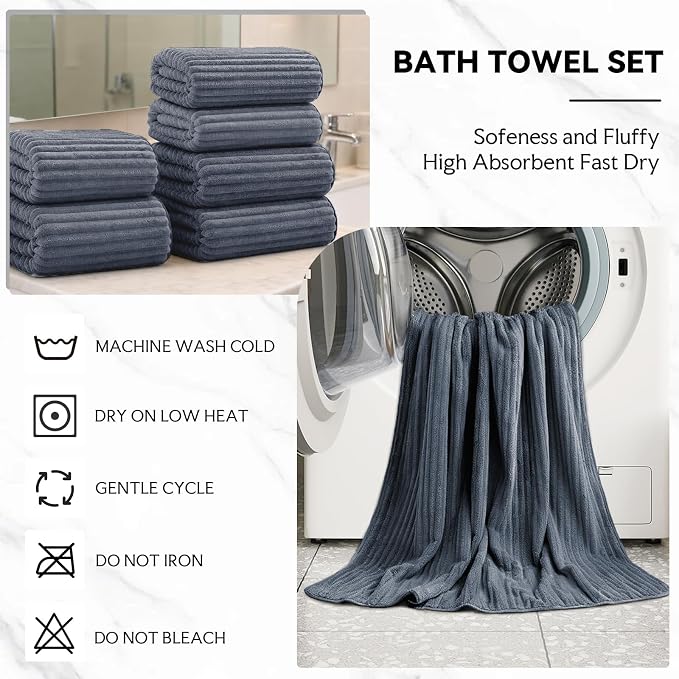 Extra Large Bath Towel Set 10 Piece, XL Bath Towels 35"x67" Oversized Bath Sheets, 280 GSM Microfiber Quick Dry Absorbent Towels, 5 Bath Sheets & 5 Hand Towels (Dark Gray) - Image 6