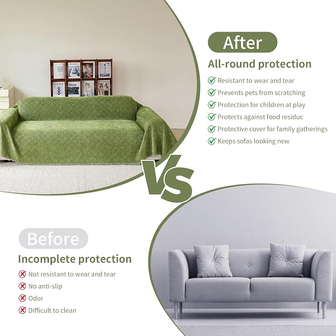 VANJOROY Green Couch Chair Cover, Armchair for 1 Cushion Couch, Washable Chenille Sofa Cover Protector Soft Sofa Slipcovers for Pets Dog with Tassel,71"x 91" - Image 8